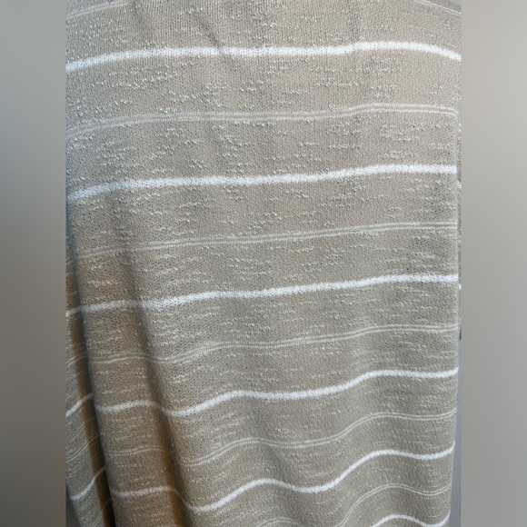 Sz L Max Studio tan white striped boat neck blouse cinched adjustable waist - Picture 4 of 8